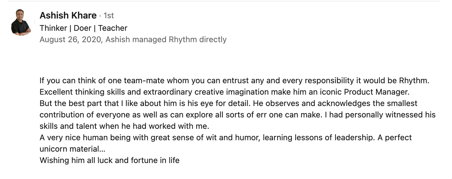 Testimonial from Ashish Khare